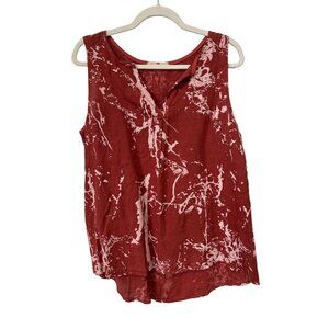 Lands Downunder Linen Sleeveless Top Size Medium V Neck Abstract Red Essentials